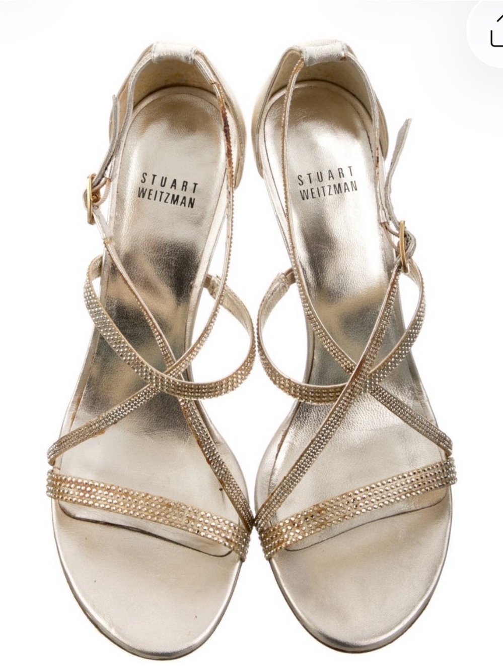 Stuart Weitzman Metallic Gold Crystal-Strap Sandals